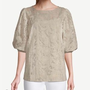 Chicos puff sleeve tee floral burnout top beige size xxl